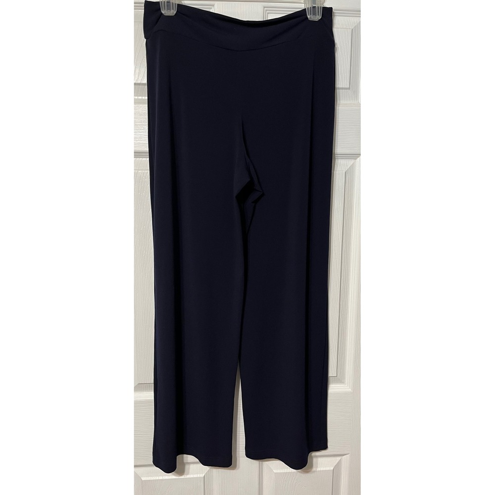 Plaza South Women's XL Wide Leg Liquid Knit‎ Pants Pull On Navy Blue Comfy
